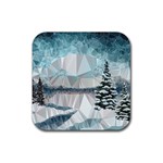 Winter Landscape Low Poly Polygons Rubber Coaster (Square)  Front