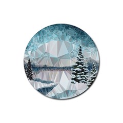 Winter Landscape Low Poly Polygons Rubber Coaster (round)  by HermanTelo