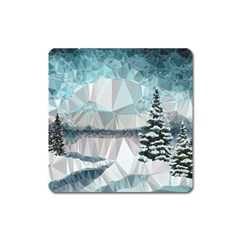 Winter Landscape Low Poly Polygons Square Magnet by HermanTelo