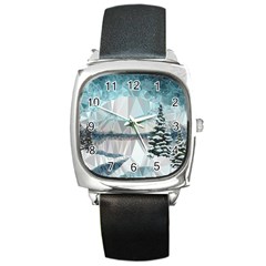 Winter Landscape Low Poly Polygons Square Metal Watch by HermanTelo