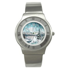 Winter Landscape Low Poly Polygons Stainless Steel Watch