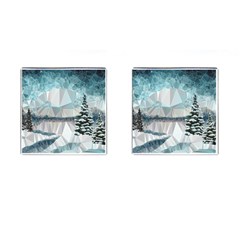 Winter Landscape Low Poly Polygons Cufflinks (square) by HermanTelo