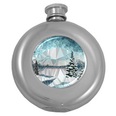 Winter Landscape Low Poly Polygons Round Hip Flask (5 Oz) by HermanTelo