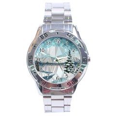 Winter Landscape Low Poly Polygons Stainless Steel Analogue Watch by HermanTelo