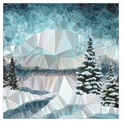 Winter Landscape Low Poly Polygons Long Sheer Chiffon Scarf  by HermanTelo