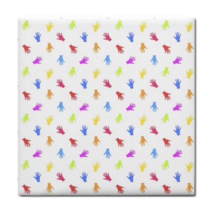 Multicolored Hands Silhouette Motif Design Tile Coaster