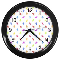 Multicolored Hands Silhouette Motif Design Wall Clock (black)