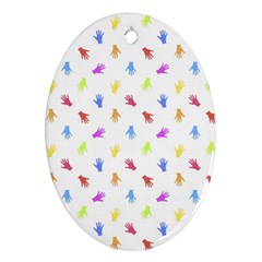 Multicolored Hands Silhouette Motif Design Oval Ornament (two Sides) by dflcprintsclothing