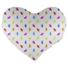 Multicolored Hands Silhouette Motif Design Large 19  Premium Flano Heart Shape Cushions