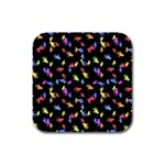 Multicolored Hands Silhouette Motif Design Rubber Square Coaster (4 pack)  Front