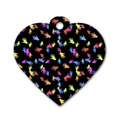 Multicolored Hands Silhouette Motif Design Dog Tag Heart (two Sides)