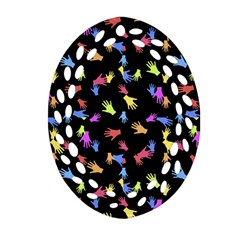 Multicolored Hands Silhouette Motif Design Ornament (oval Filigree) by dflcprintsclothing