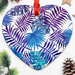 Blue Tropical Leaves Ornament (heart) by goljakoff