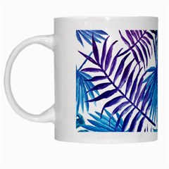 Blue Tropical Leaves White Mugs by goljakoff