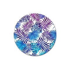 Blue Tropical Leaves Magnet 3  (round) by goljakoff