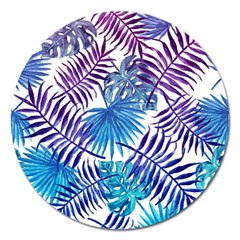 Blue Tropical Leaves Magnet 5  (round) by goljakoff