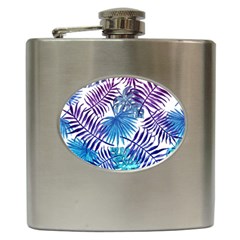 Blue Tropical Leaves Hip Flask (6 Oz) by goljakoff