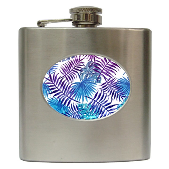 Blue tropical leaves Hip Flask (6 oz)