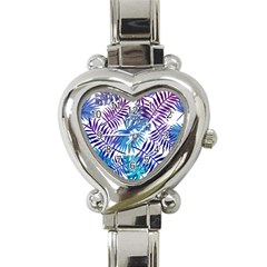 Blue Tropical Leaves Heart Italian Charm Watch by goljakoff