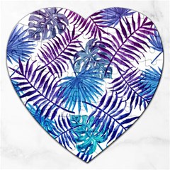 Blue Tropical Leaves Jigsaw Puzzle (heart) by goljakoff