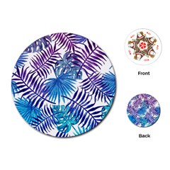 Blue Tropical Leaves Playing Cards Single Design (round) by goljakoff