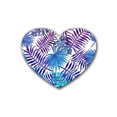 Blue Tropical Leaves Rubber Coaster (heart) 