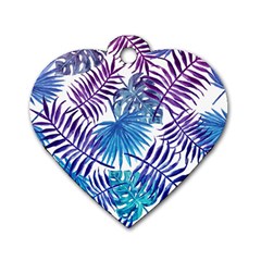 Blue Tropical Leaves Dog Tag Heart (two Sides) by goljakoff