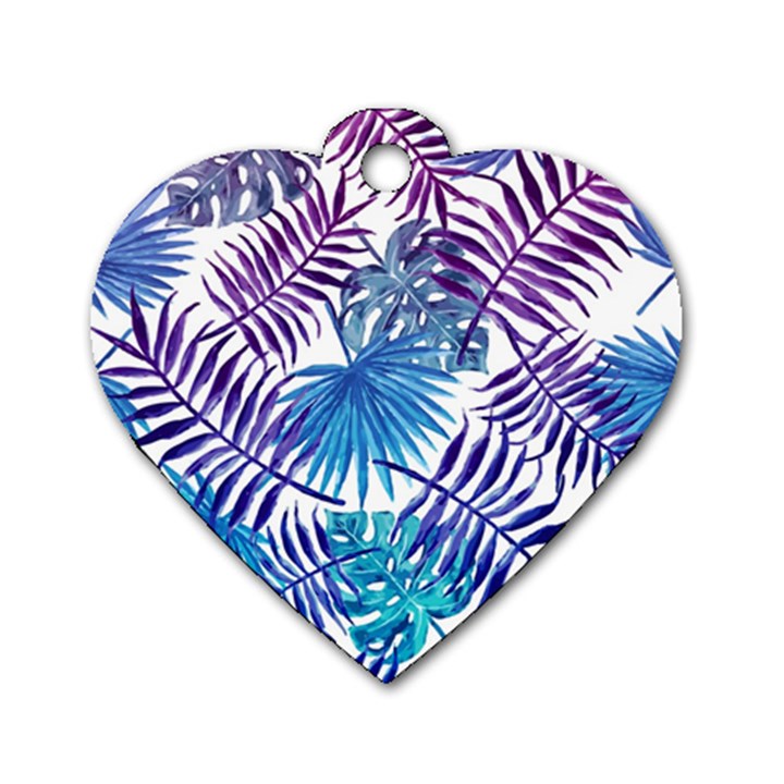 Blue tropical leaves Dog Tag Heart (Two Sides)