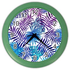 Blue Tropical Leaves Color Wall Clock by goljakoff