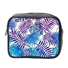 Blue Tropical Leaves Mini Toiletries Bag (two Sides) by goljakoff