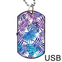 Blue Tropical Leaves Dog Tag Usb Flash (one Side) by goljakoff