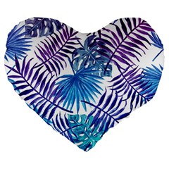 Blue Tropical Leaves Large 19  Premium Heart Shape Cushions by goljakoff