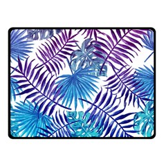 Blue Tropical Leaves Double Sided Fleece Blanket (small)  by goljakoff