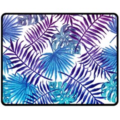 Blue Tropical Leaves Double Sided Fleece Blanket (medium)  by goljakoff