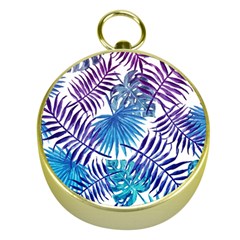 Blue Tropical Leaves Gold Compasses by goljakoff