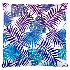 Blue Tropical Leaves Large Flano Cushion Case (one Side) by goljakoff