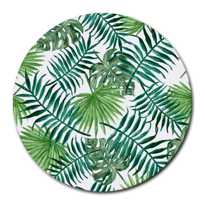 Green tropical leaves Round Mousepads