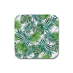 Green Tropical Leaves Rubber Square Coaster (4 Pack)  by goljakoff