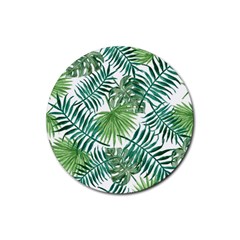 Green Tropical Leaves Rubber Round Coaster (4 Pack)  by goljakoff