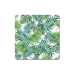 Green Tropical Leaves Square Magnet by goljakoff