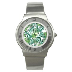 Green Tropical Leaves Stainless Steel Watch by goljakoff