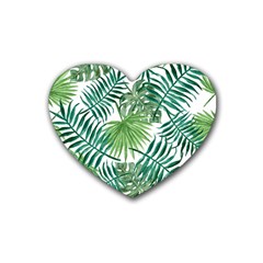 Green Tropical Leaves Rubber Coaster (heart)  by goljakoff