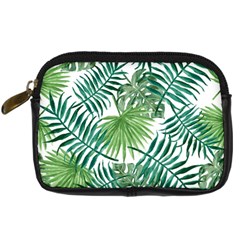 Green Tropical Leaves Digital Camera Leather Case by goljakoff