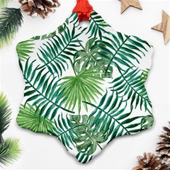 Green Tropical Leaves Snowflake Ornament (two Sides) by goljakoff