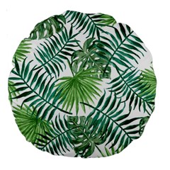 Green Tropical Leaves Large 18  Premium Round Cushions by goljakoff