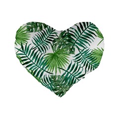 Green Tropical Leaves Standard 16  Premium Flano Heart Shape Cushions by goljakoff