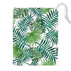 Green Tropical Leaves Drawstring Pouch (5xl) by goljakoff