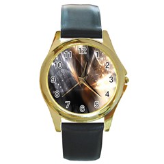 Flash Light Round Gold Metal Watch by Sparkle