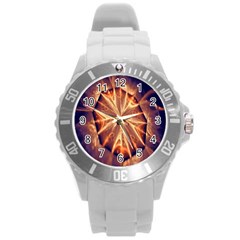 Sun Fractal Round Plastic Sport Watch (l) by Sparkle