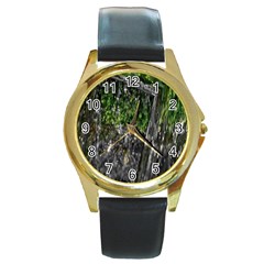 Green Glitter Squre Round Gold Metal Watch